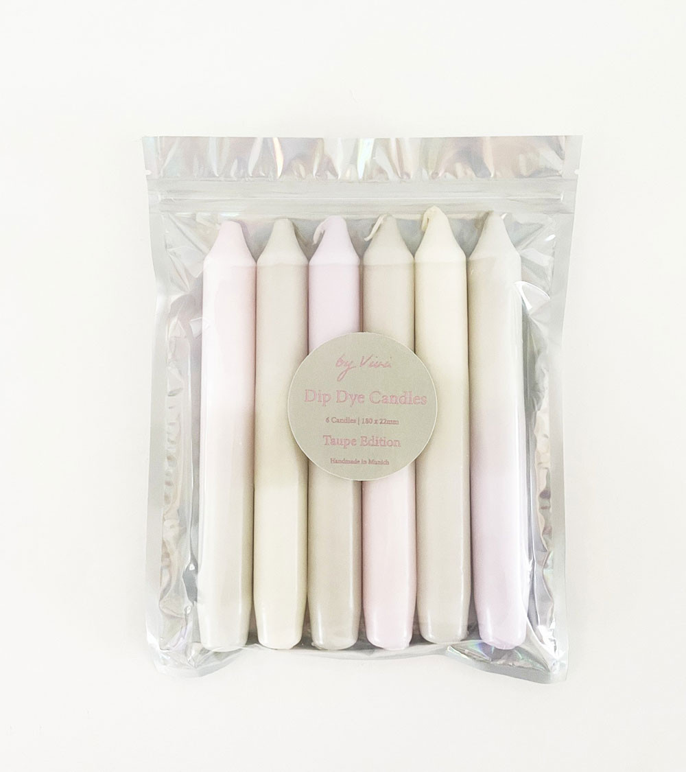 Bougies Dip Dye Taupe Edition – Un pack élégant de 6 bougies aux teintes taupe et subtiles.