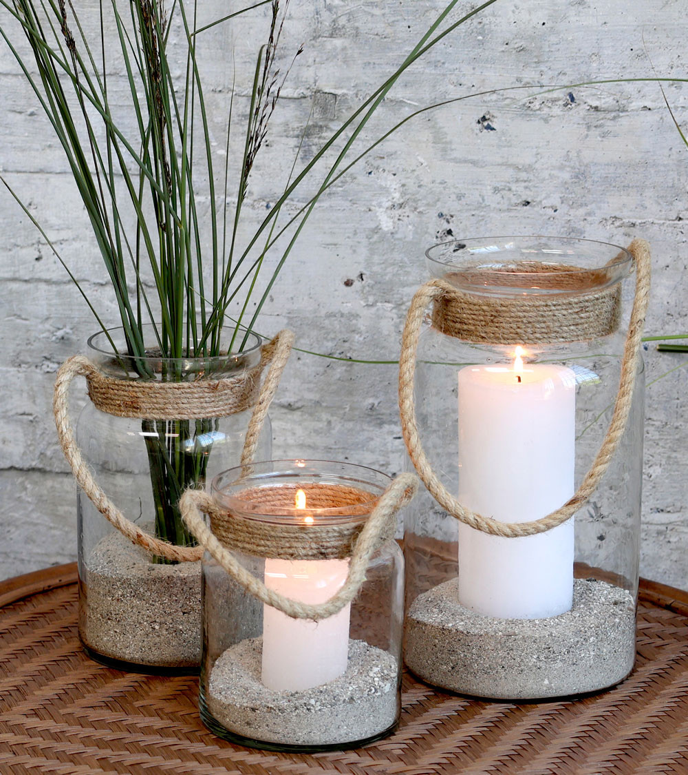 Photophore avec corde en jute - H 14,5 cm