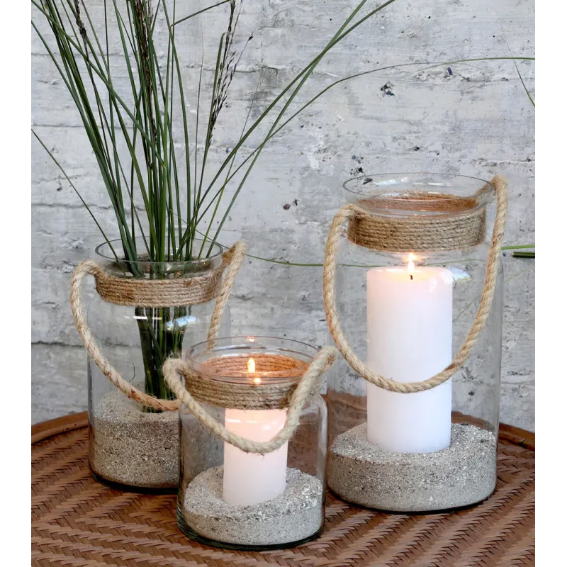 Photophore avec corde en jute - H 14,5 cm