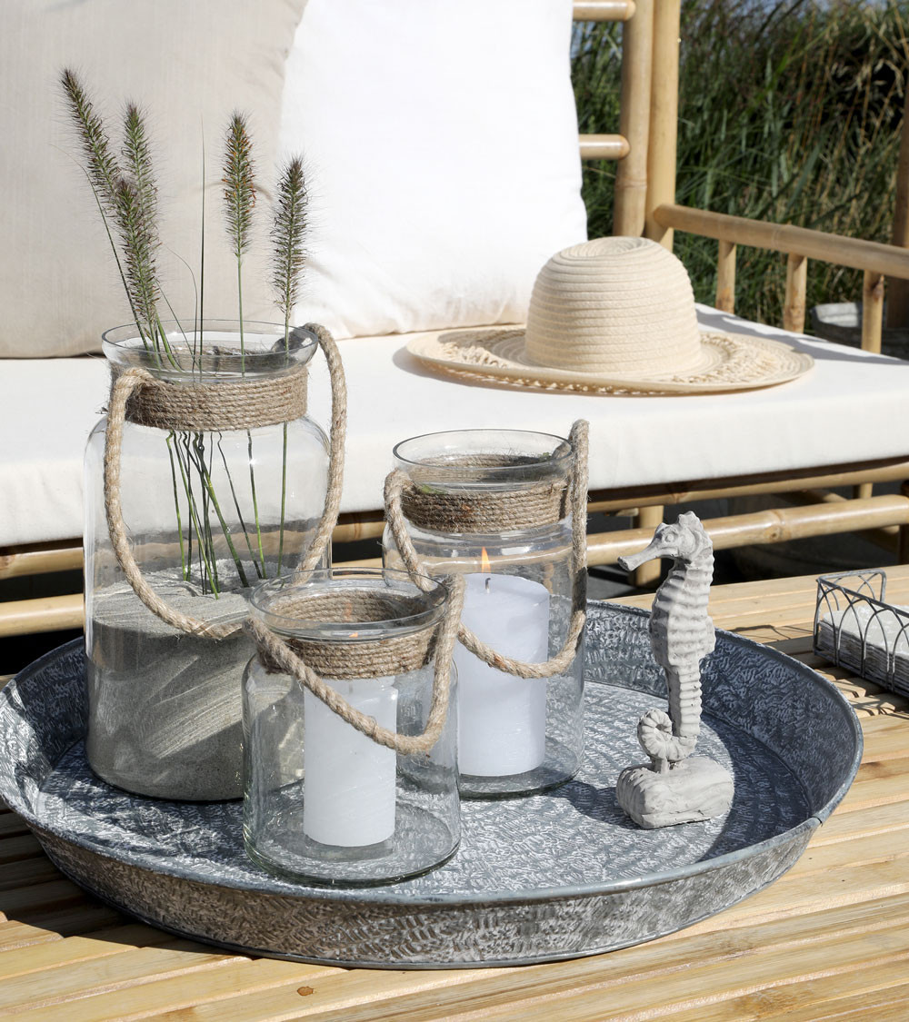 Photophore avec corde en jute - H 14,5 cm