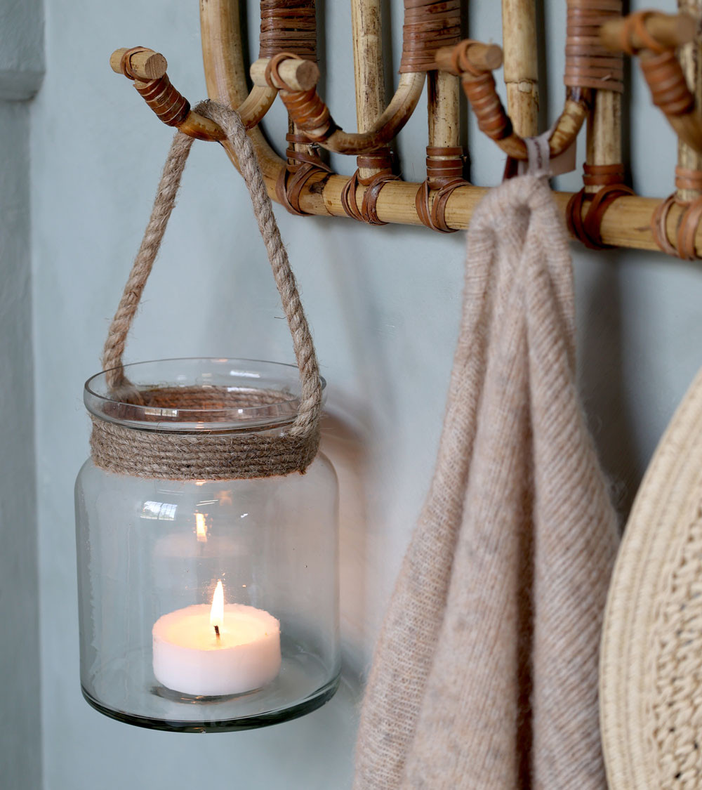 Photophore avec corde en jute - H 14,5 cm