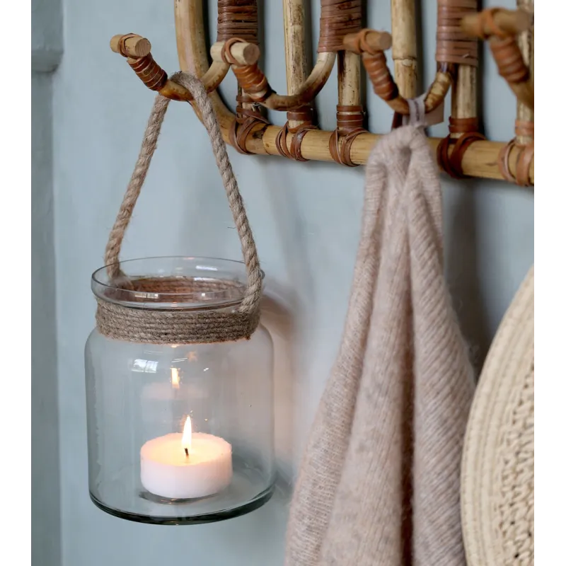 Photophore avec corde en jute - H 14,5 cm