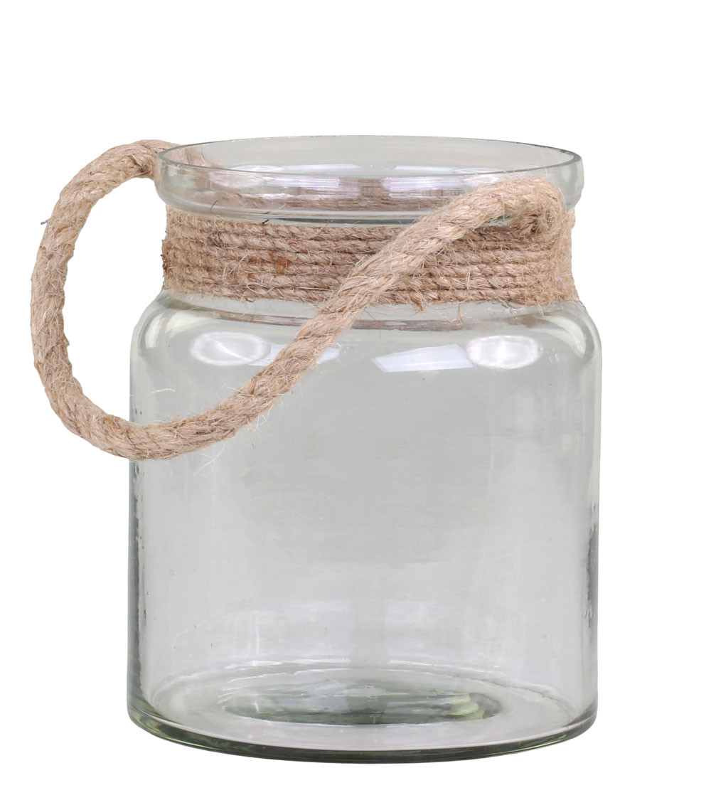 Photophore avec corde en jute - H 14,5 cm