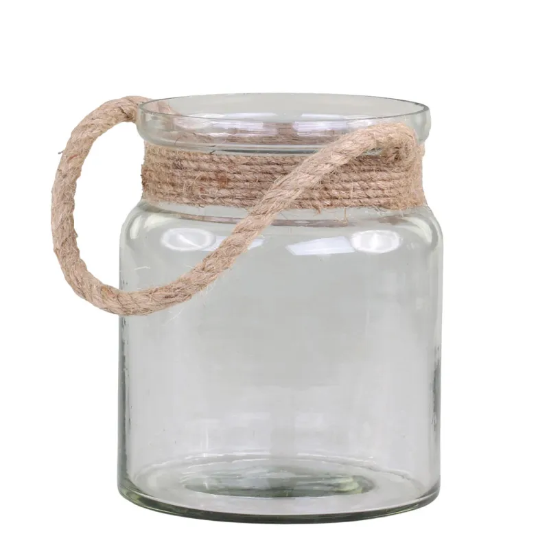 Photophore avec corde en jute - H 14,5 cm
