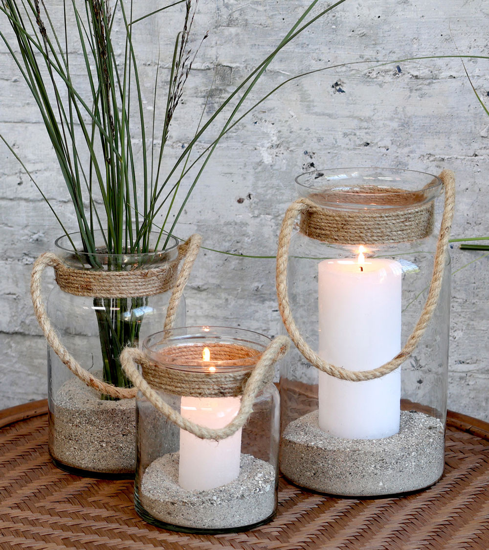 Photophore avec corde en jute - H 19,5 cm