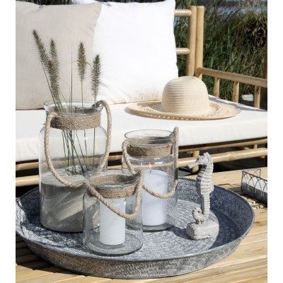 Photophore avec corde en jute - H 19,5 cm