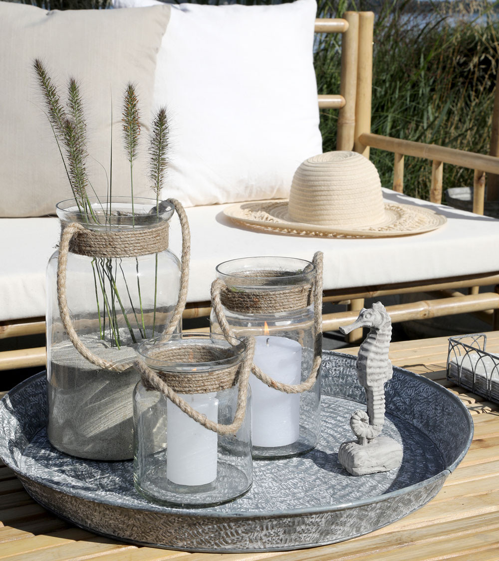 Photophore avec corde en jute - H 19,5 cm