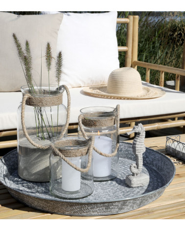 Photophore avec corde en jute - H 19,5 cm