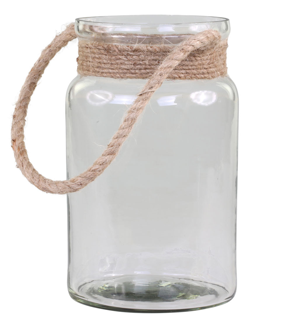 Photophore avec corde en jute - H 19,5 cm