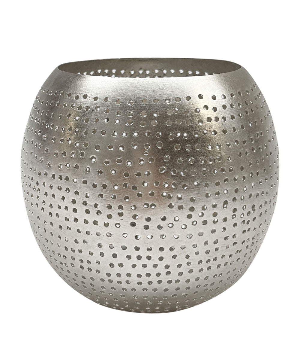 Photophore en laiton argenté perforé – Ø 12 cm