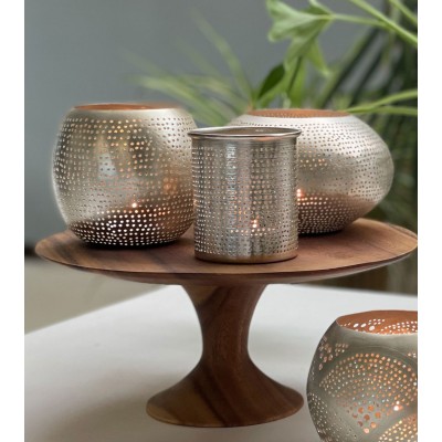 Photophore en laiton argenté perforé – Ø 12 cm