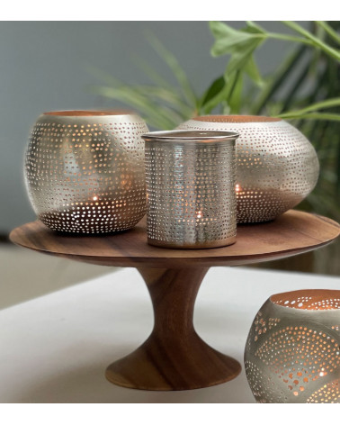 Photophore en laiton argenté perforé – Ø 12 cm