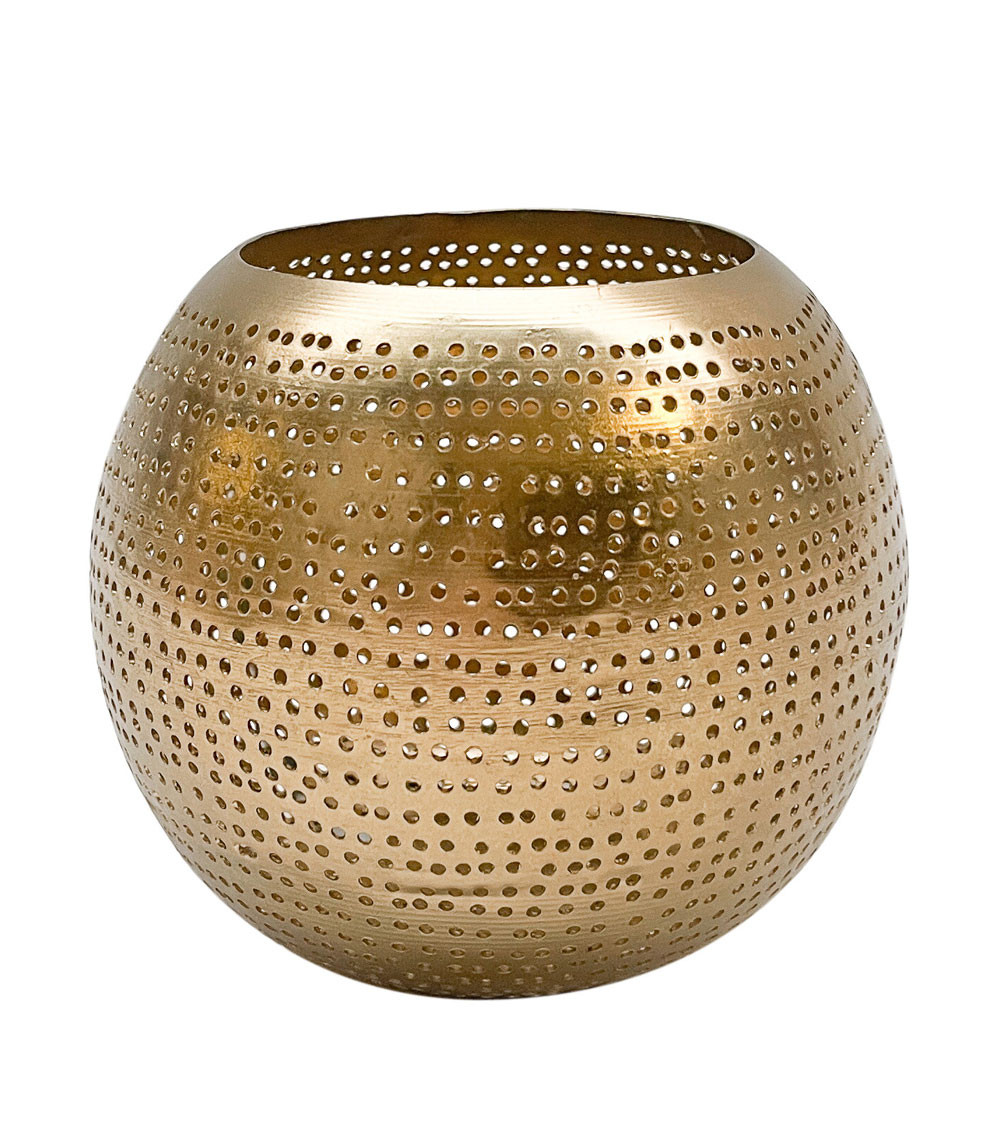 Photophore en laiton doré perforé – Ø 12 cm