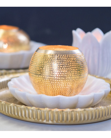 Photophore en laiton doré perforé – Ø 12 cm