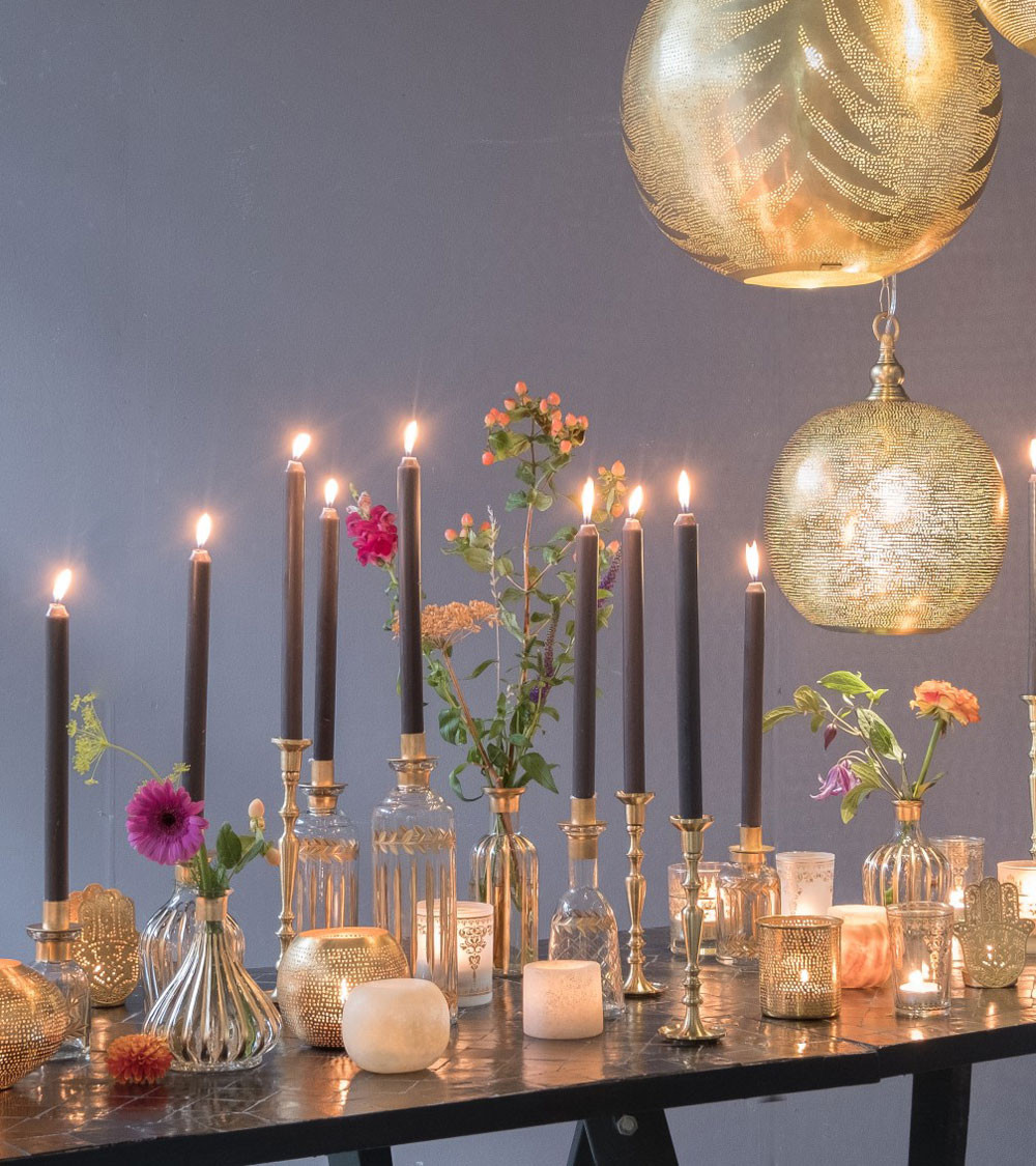 Photophore en laiton doré perforé – Ø 12 cm