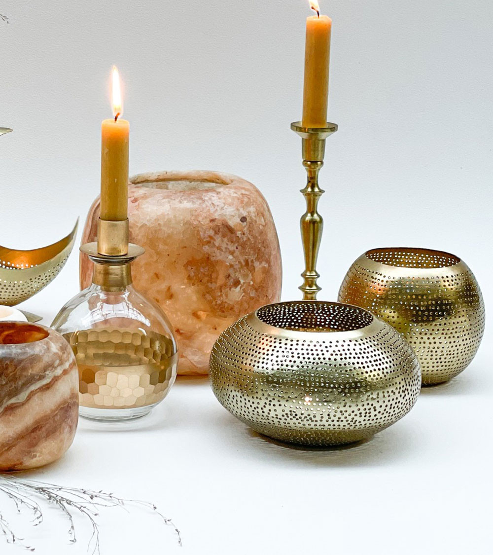 Photophore en laiton doré perforé – Ø 12 cm