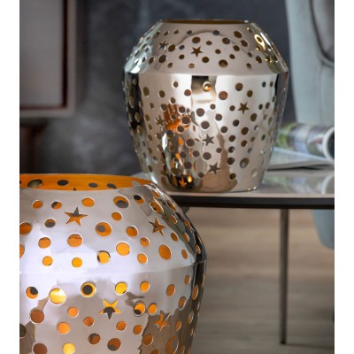 Photophore Sheila argenté H 24 cm - Intérieur doré