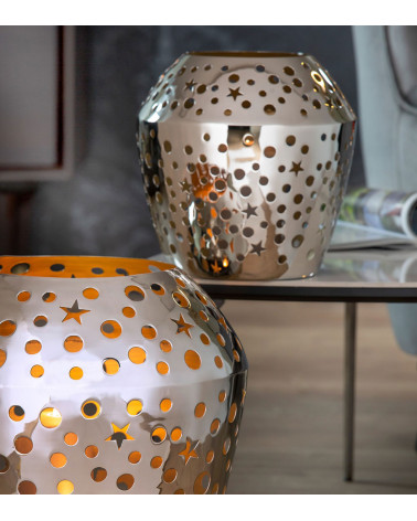 Photophore Sheila argenté H 24 cm - Intérieur doré