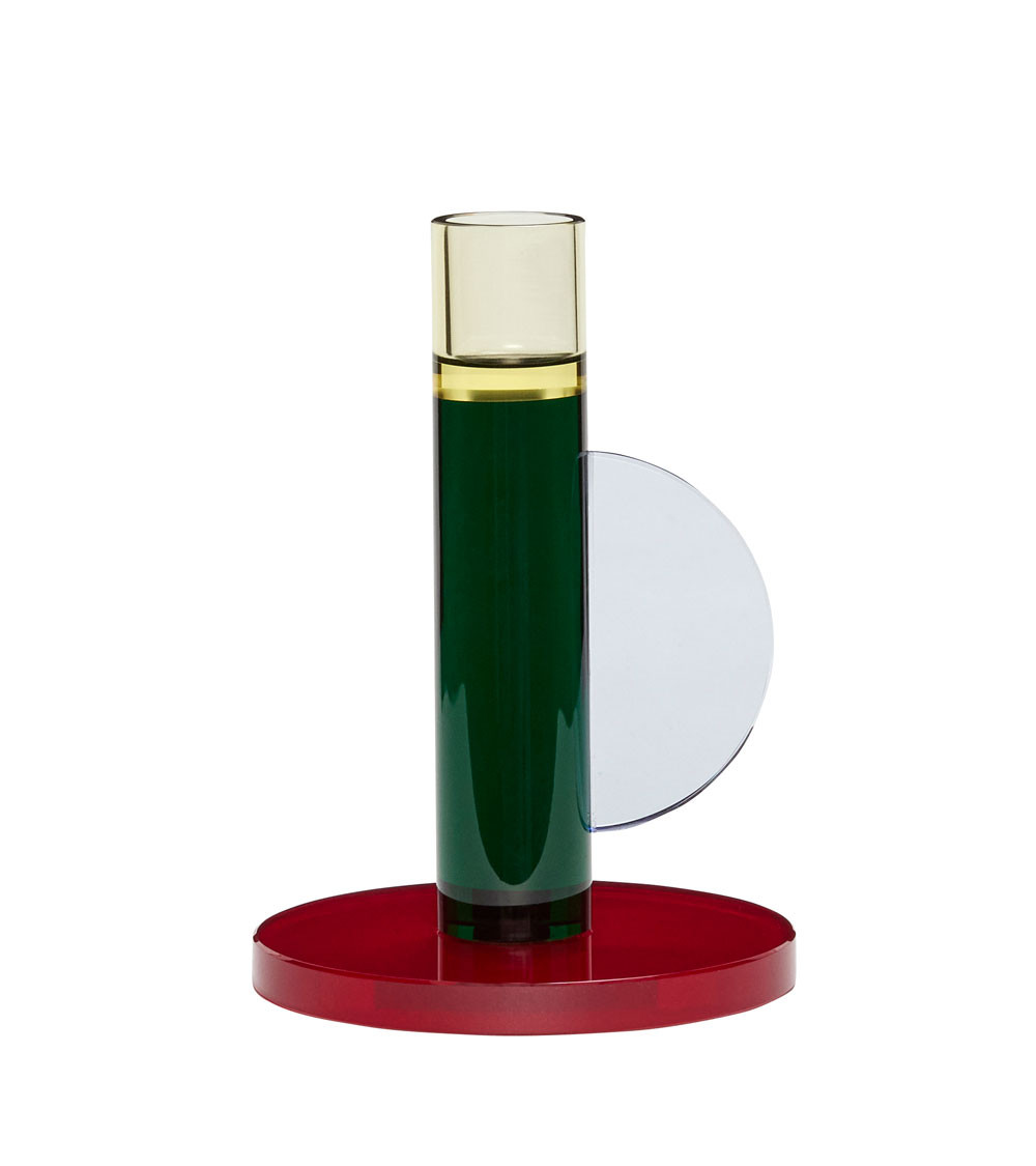 Vue du bougeoir Astro avec anse – couleurs vert, rouge et jaune