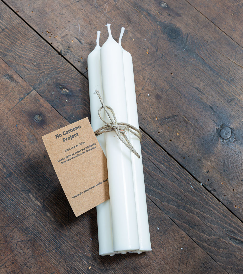 Pack de 3 bougies cierges naturelles artisanales, en cire végétale de colza, avec étiquette, taille 20 cm