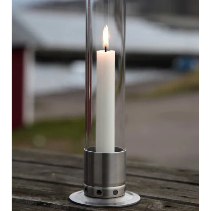 Photophore Kattvik Acier brossé + 3 bougies naturelles