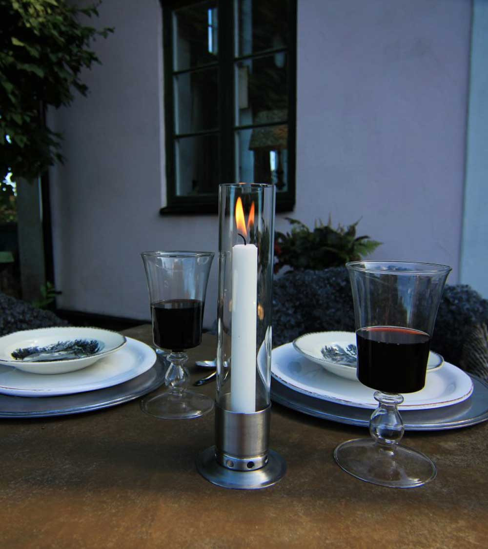 Photophore Kattvik Acier brossé + 3 bougies naturelles