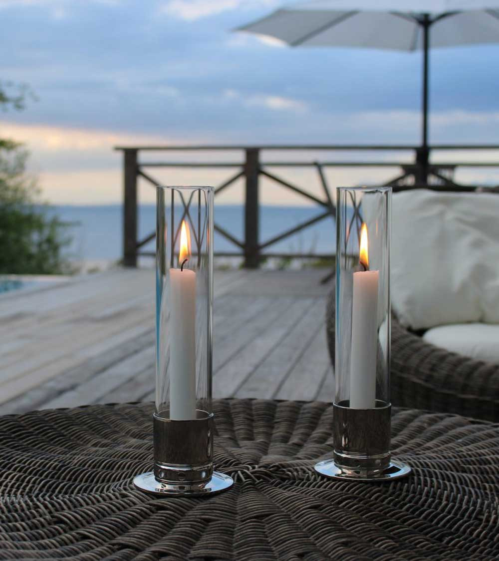 Photophore Kattvik Acier brossé + 3 bougies naturelles