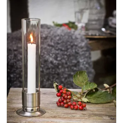 Photophore Kattvik Acier brossé + 3 bougies naturelles