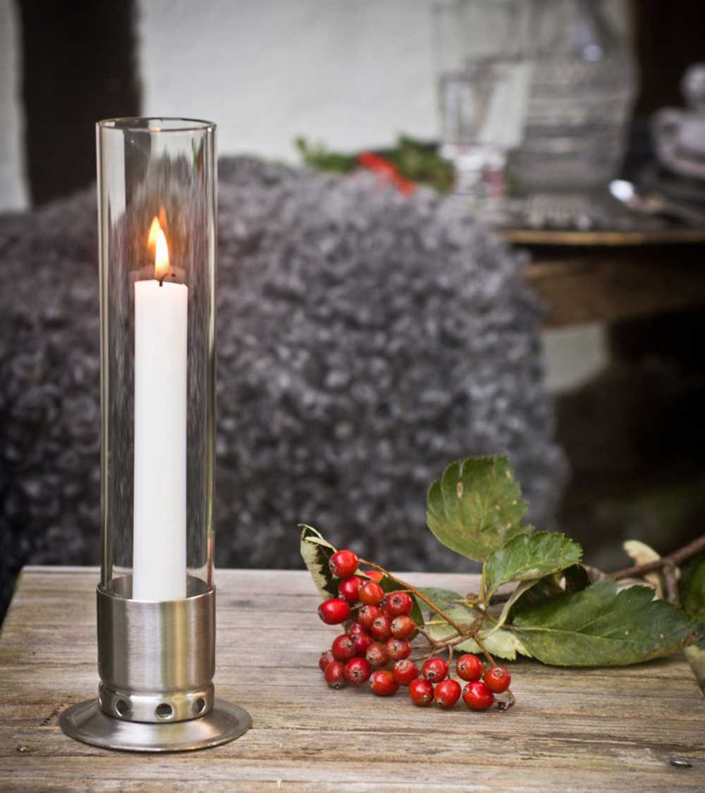 Photophore Kattvik Acier brossé + 3 bougies naturelles