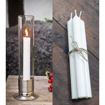 Photophore Kattvik Acier brossé + 3 bougies naturelles
