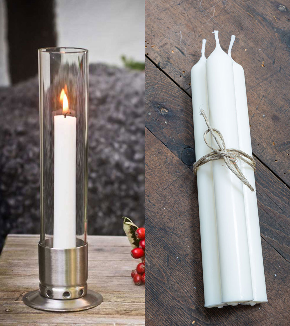 Photophore Kattvik Acier brossé + 3 bougies naturelles