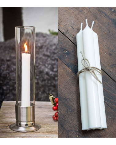 Photophore Kattvik Acier brossé + 3 bougies naturelles