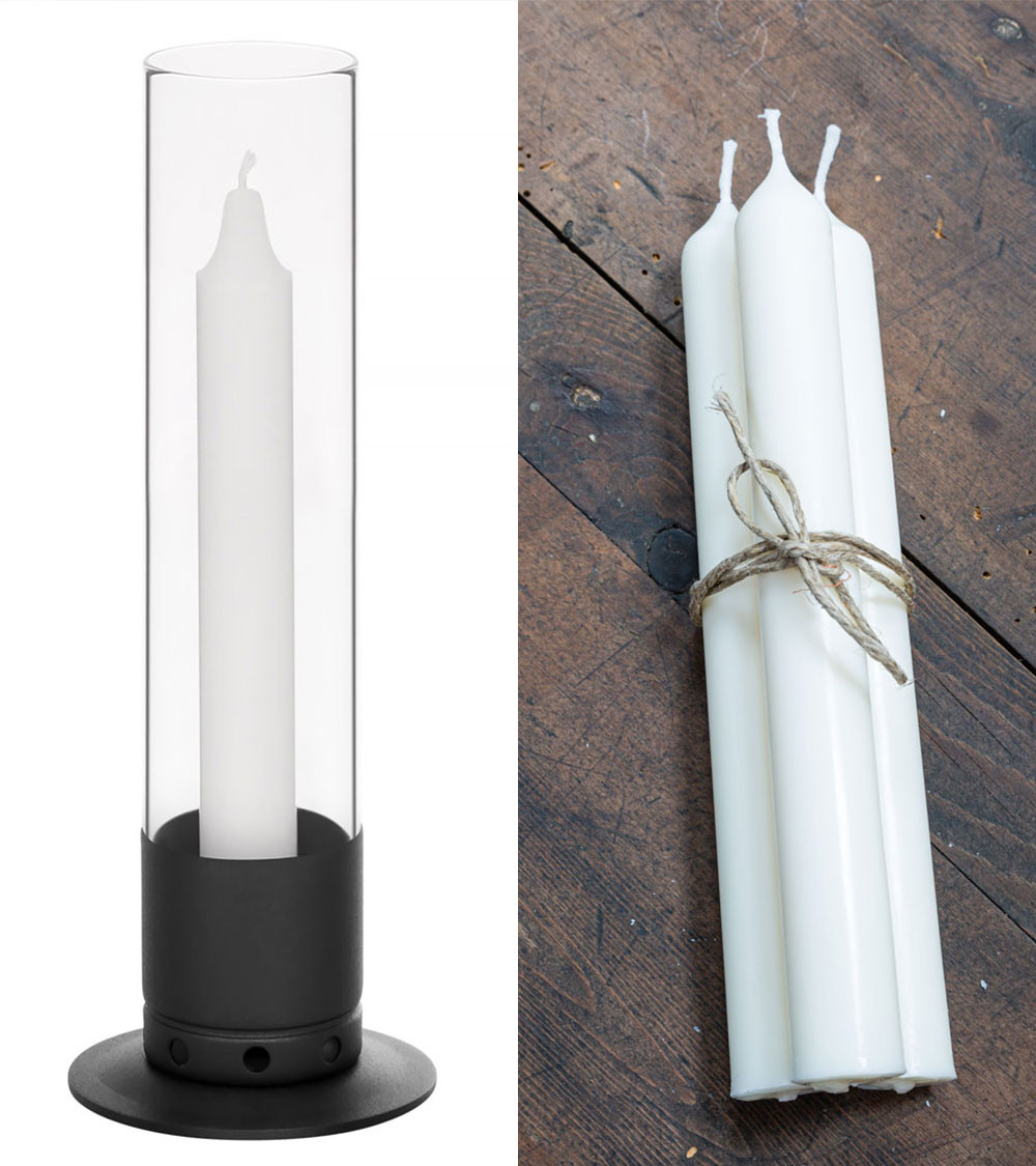 Photophore Kattvik® Noir Mat + 3 bougies naturelles