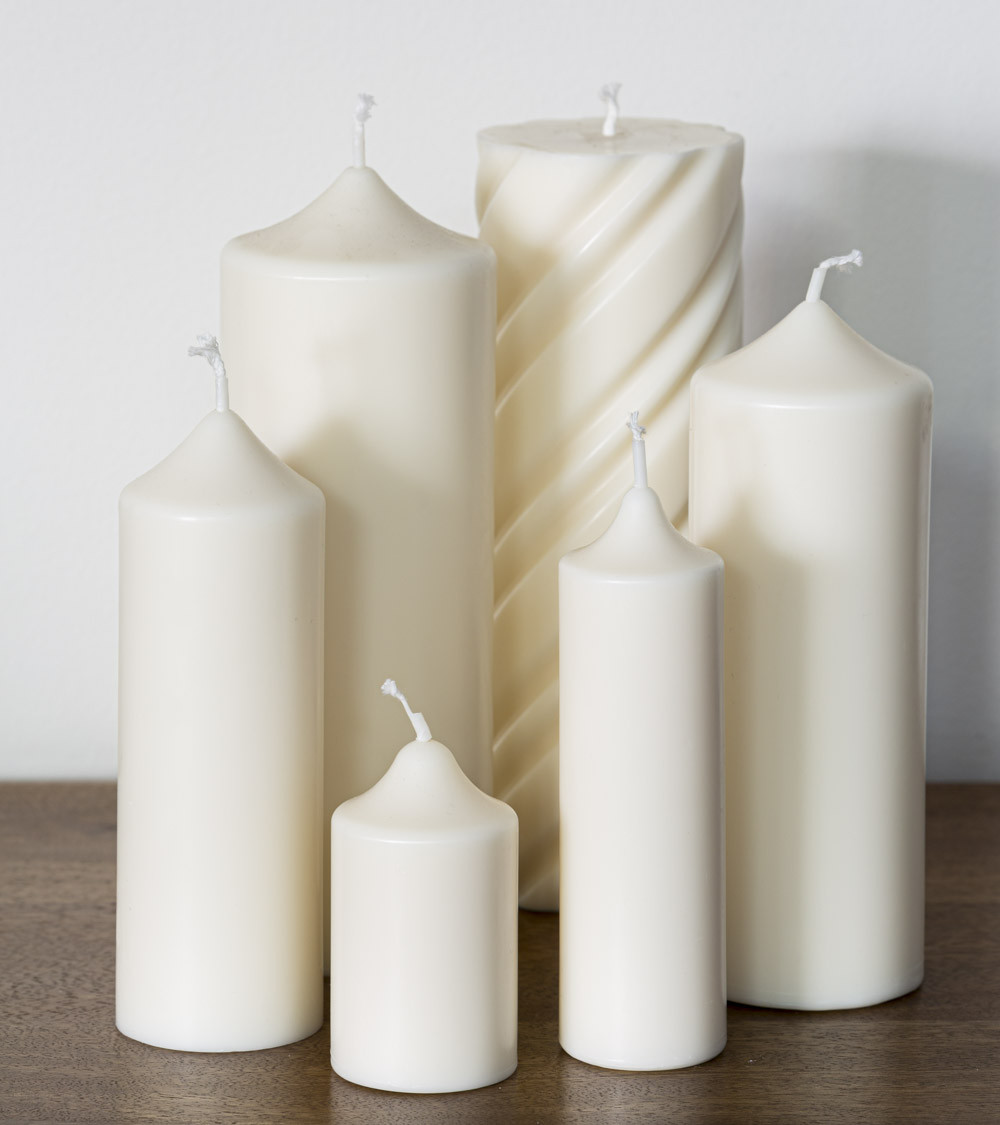 Vue complète de la gamme de bougies naturelles et artisanales Ø 5 cm H 14 cm en cire de colza