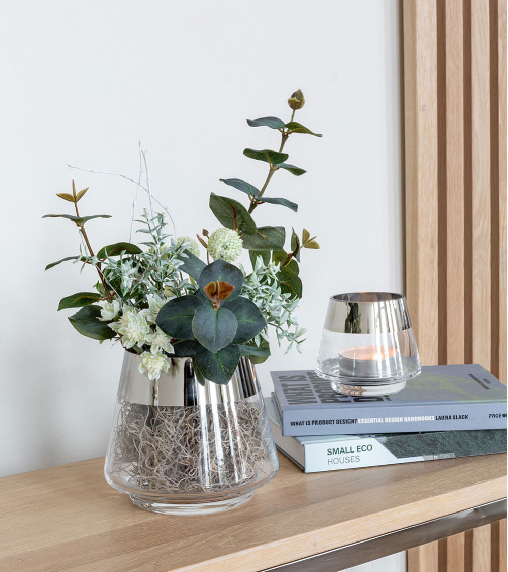 Photophore design JONA argenté petit format