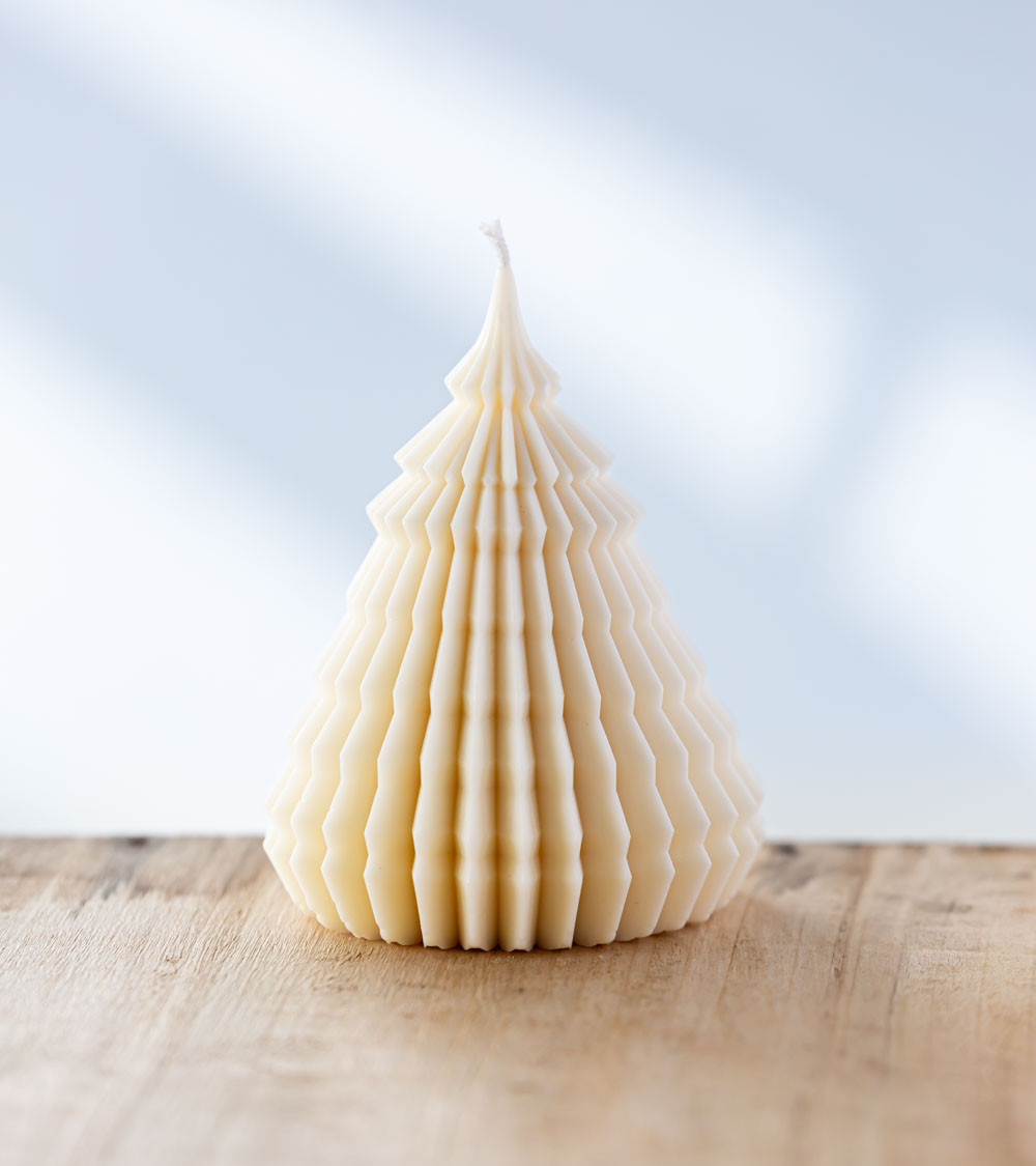 Bougie sapin artisanale en cire de colza, crème, Ø 10 cm H 14 cm, bougie naturelle et décoration de Noël