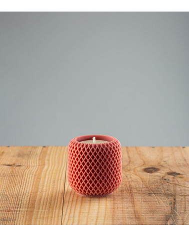 Bougie artisanale Garance, bougie naturelle en cire végétale de colza, couleur terracotta, vue de face