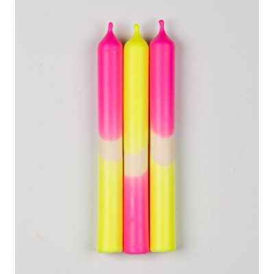 Électro Sunrise – Bougies Jaune Fluo & Rose Fluo