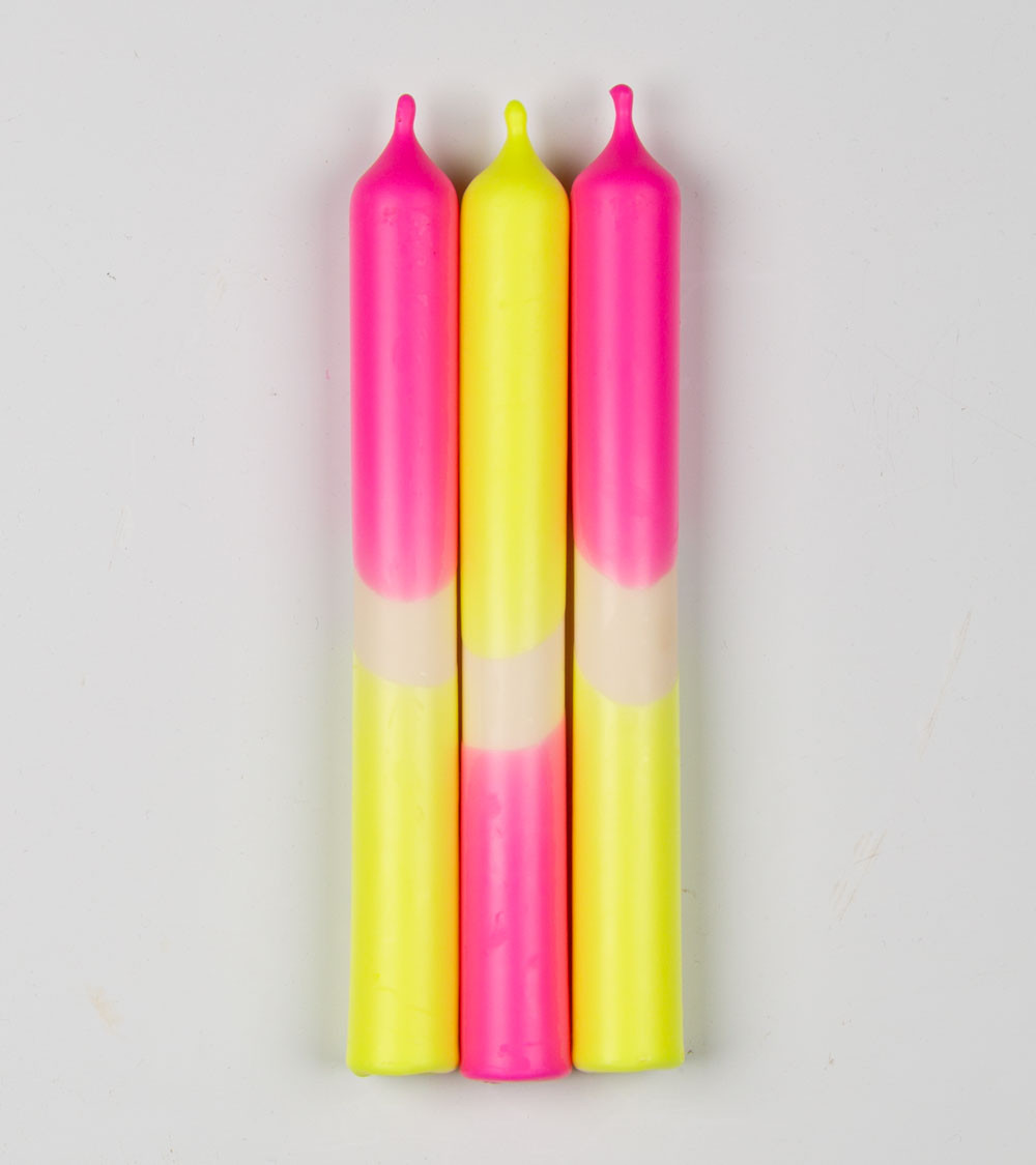 Électro Sunrise – Bougies Jaune Fluo & Rose Fluo