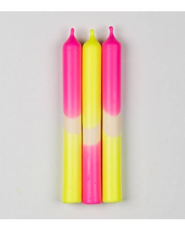 Électro Sunrise – Bougies Jaune Fluo & Rose Fluo