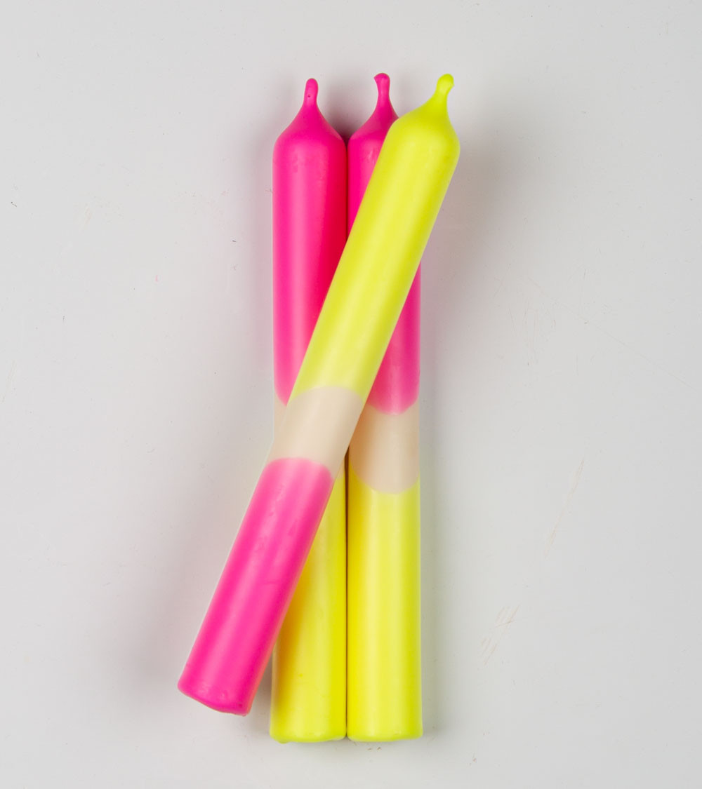 Électro Sunrise – Bougies Jaune Fluo & Rose Fluo