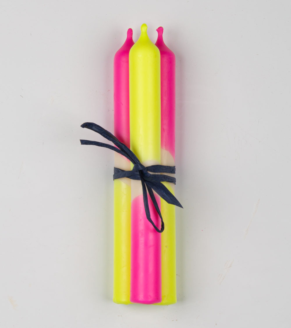 Électro Sunrise – Bougies Jaune Fluo & Rose Fluo