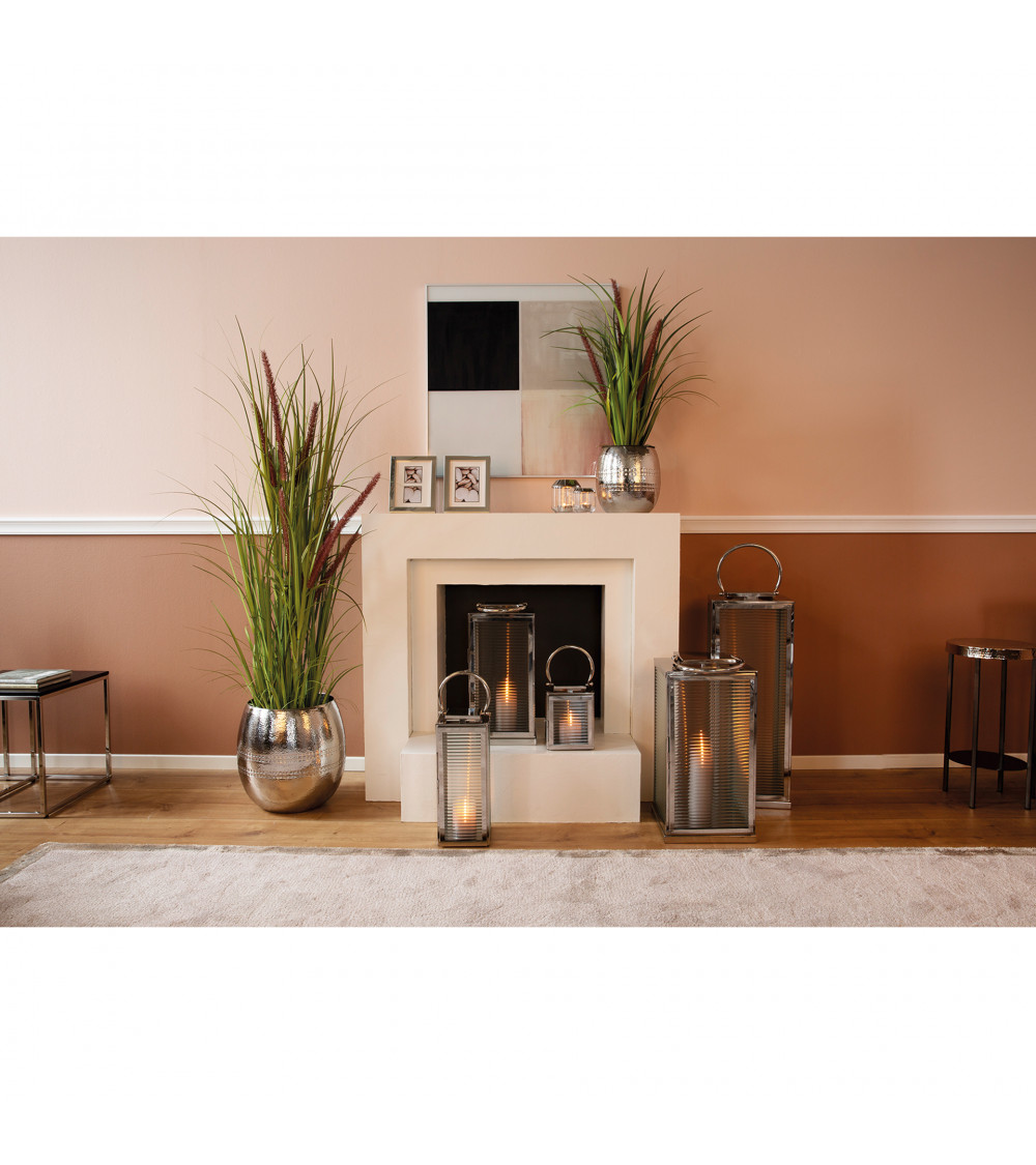 Lanterne Malaga 23 cm – Verre cannelé & inox design