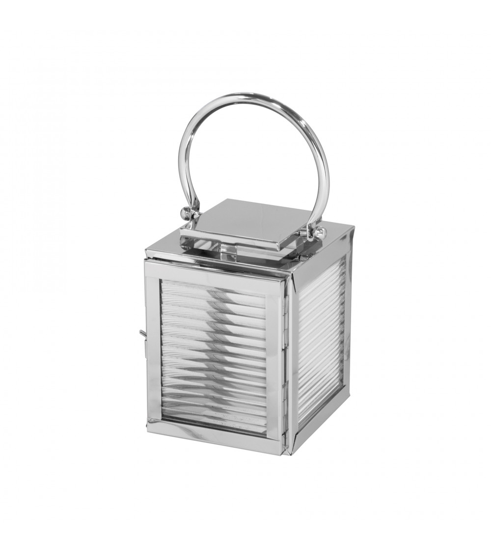 Lanterne Malaga 23 cm – Verre cannelé & inox design