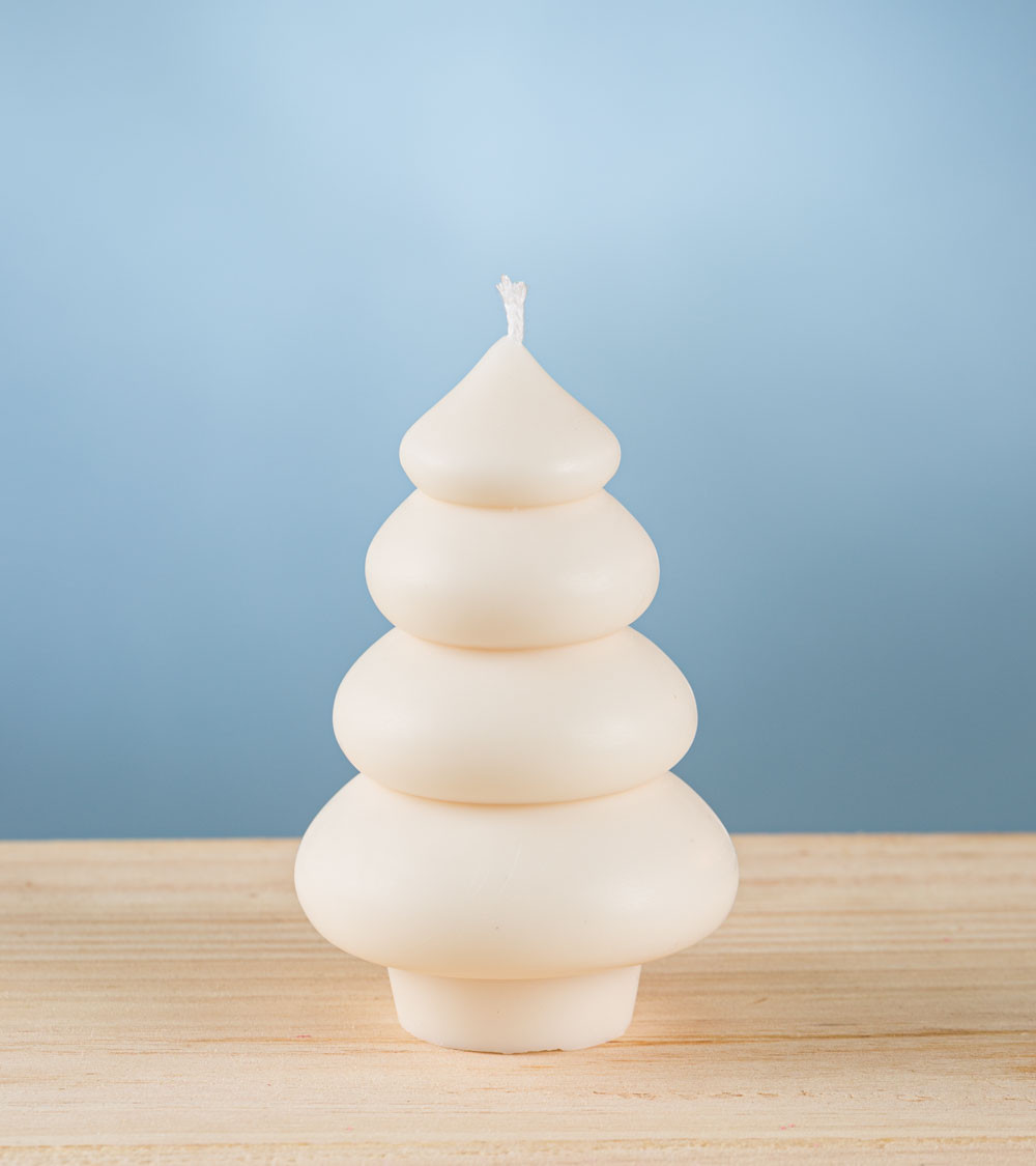 Bougie sapin bulles crème – bougie artisanale de Noël en cire de colza, design arrondi et doux.