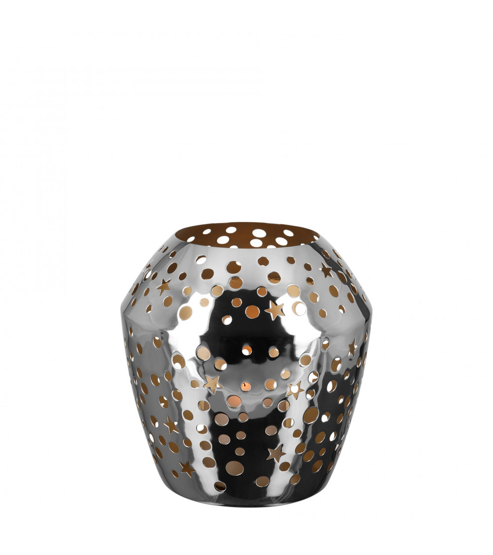 Photophore Sheila argenté H 24 cm - Intérieur doré