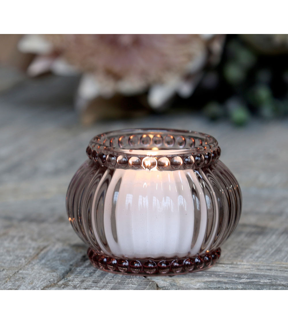 Photophore allumé avec ambiance florale