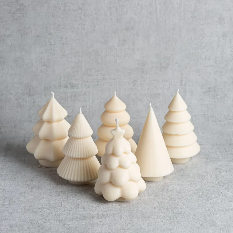 Collection de bougies sapins naturelles en cire de colza, création artisanale Maison du Bougeoir