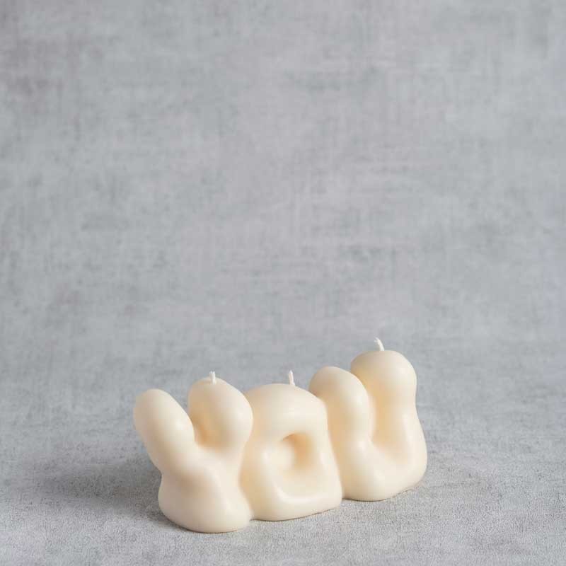 Bougie You en cire de colza, bougie artisanale décorative typographique