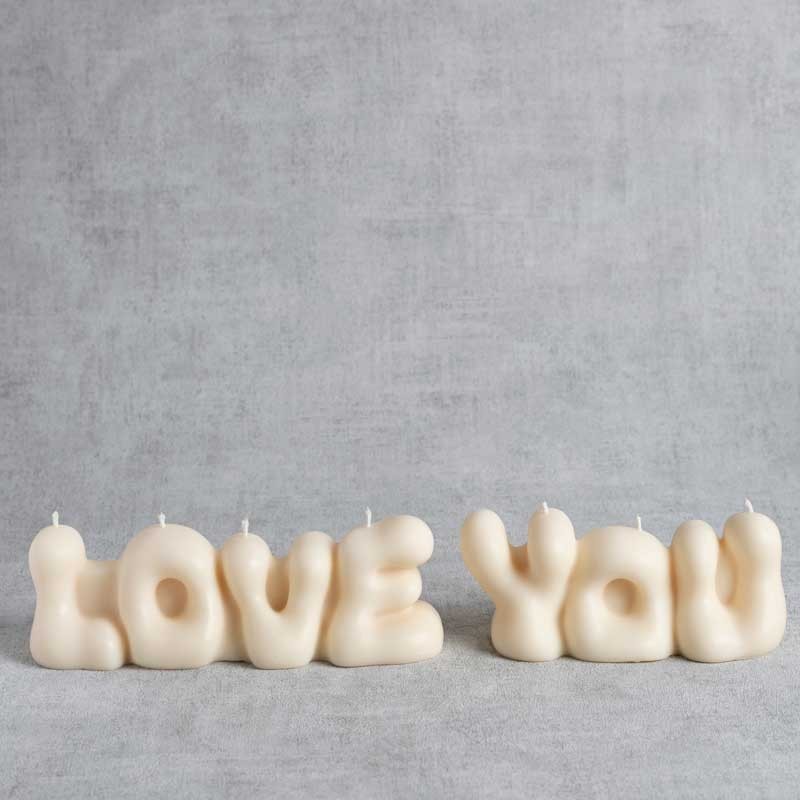 Bougies typographiques Love et You en cire végétale de colza, duo artisanal inclusif